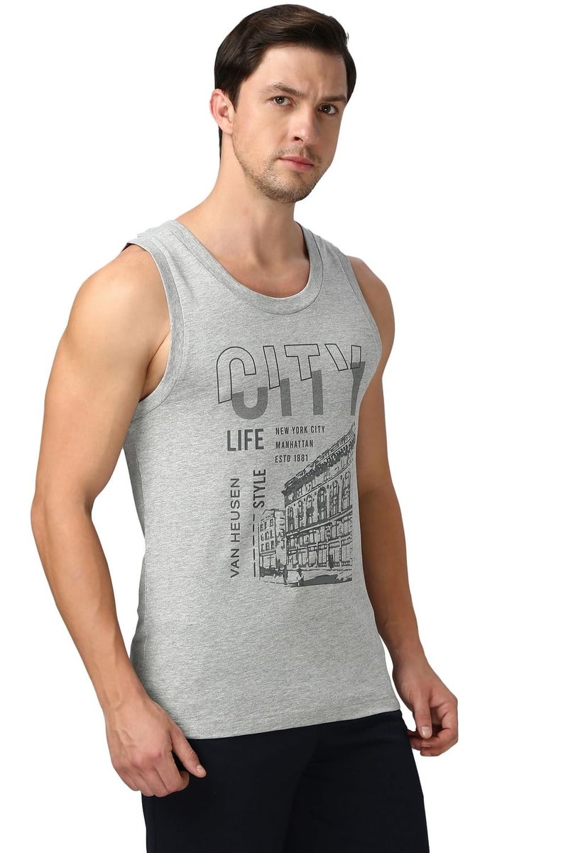 Van Heusen Men Cotton Blend Letter Print Regular Fit Vest (70021_Grey Melange City, Small) - Image 4