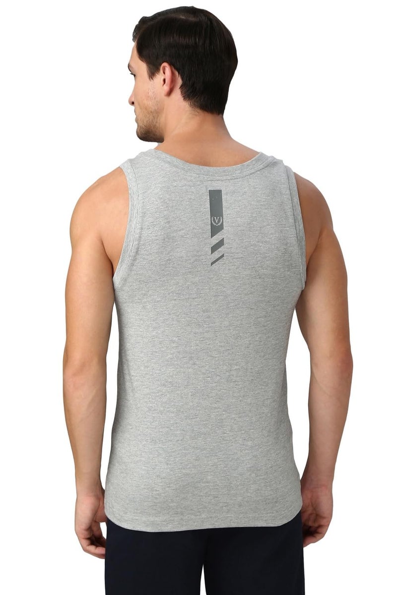 Van Heusen Men Cotton Blend Letter Print Regular Fit Vest (70021_Grey Melange City, Small) - Image 2