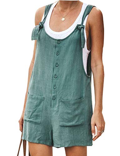 Yeokou Women's Casual Summer Cotton Rompers Overalls Jumpsuit Shorts(DarkGreen-L) - Image 1