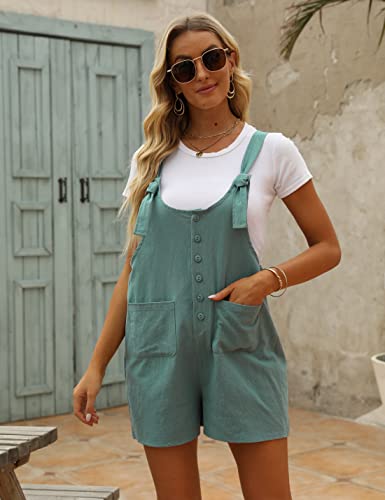 Yeokou Women's Casual Summer Cotton Rompers Overalls Jumpsuit Shorts(DarkGreen-L) - Image 4