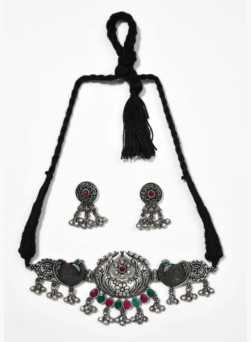 SOHI Silver Plated Designer Stone Necklace and Earrings Set