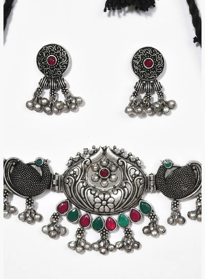 SOHI Silver Plated Designer Stone Necklace and Earrings Set