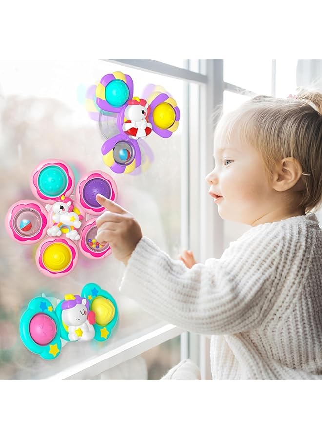 U-HOOME Baby Suction Cup Spinner Toys Sensory Toys Bath Toys For Toddlers 1 3 Early Education Toys Christmas Birthday Gifts Unicorn Toys For 1 2 3 Year Old Girls Boys Suitable For Bathtubs Windows Dining - Image 5