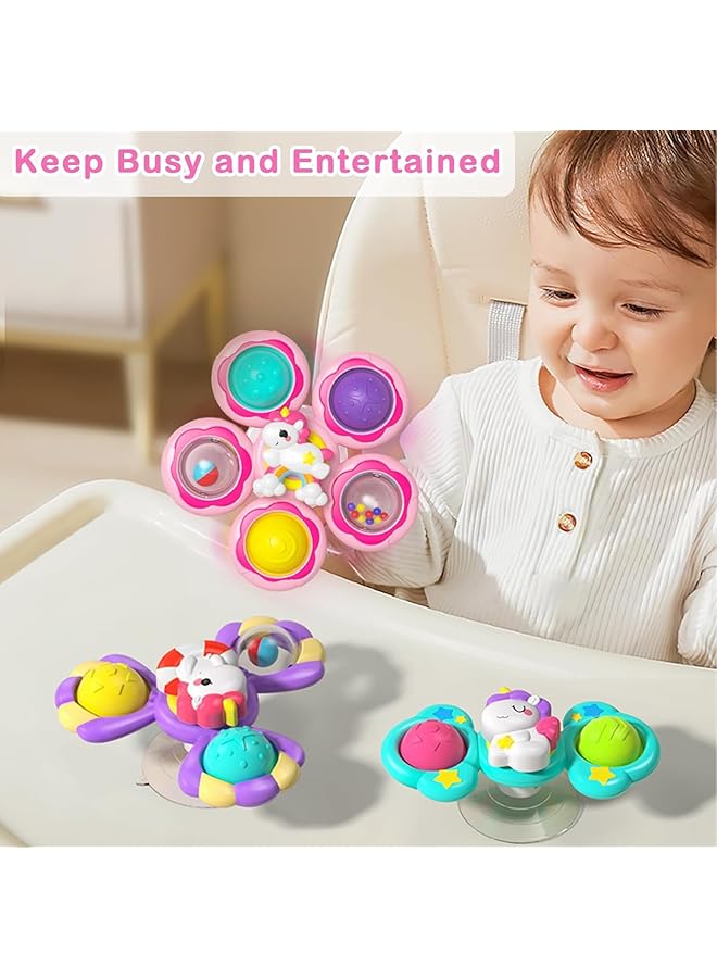 U-HOOME Baby Suction Cup Spinner Toys Sensory Toys Bath Toys For Toddlers 1 3 Early Education Toys Christmas Birthday Gifts Unicorn Toys For 1 2 3 Year Old Girls Boys Suitable For Bathtubs Windows Dining - Image 2