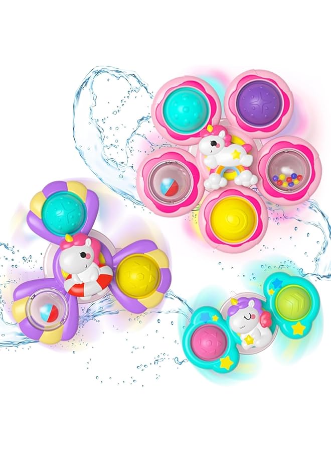 U-HOOME Baby Suction Cup Spinner Toys Sensory Toys Bath Toys For Toddlers 1 3 Early Education Toys Christmas Birthday Gifts Unicorn Toys For 1 2 3 Year Old Girls Boys Suitable For Bathtubs Windows Dining - Image 1