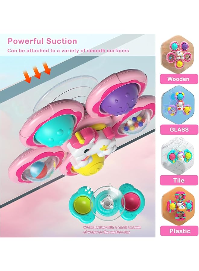 U-HOOME Baby Suction Cup Spinner Toys Sensory Toys Bath Toys For Toddlers 1 3 Early Education Toys Christmas Birthday Gifts Unicorn Toys For 1 2 3 Year Old Girls Boys Suitable For Bathtubs Windows Dining - Image 4