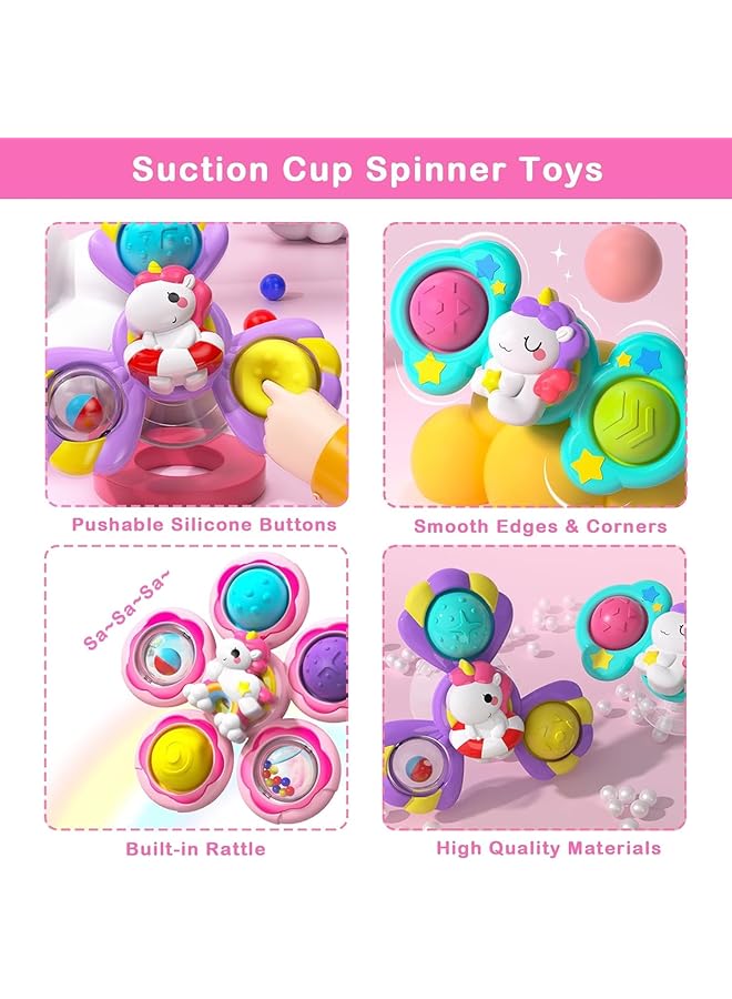 U-HOOME Baby Suction Cup Spinner Toys Sensory Toys Bath Toys For Toddlers 1 3 Early Education Toys Christmas Birthday Gifts Unicorn Toys For 1 2 3 Year Old Girls Boys Suitable For Bathtubs Windows Dining - Image 3