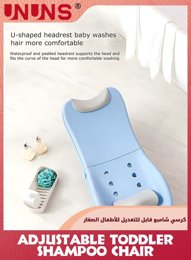 UNUNS Adjustable Toddler Shampoo Chair,Shampoo Chair For Kids Hair Washing Adjustable To Aged 1-10,Make Bedside Shampoo Washing Time Easier,Blue - Image 2