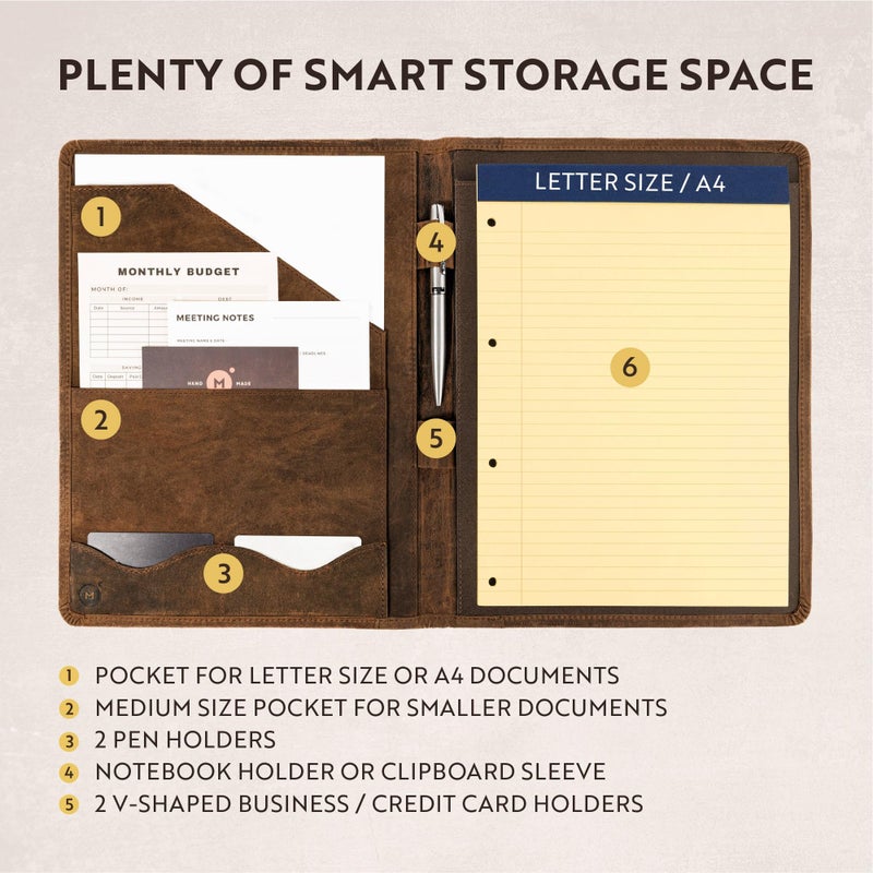 Moonster Leather Portfolio Professional Organizer Padfolio â€“ Resume Folder with Luxury Pen - Leather Binder Portfolio Writing Pad with Business Card Holder - Portfolio Folder for Men & Women - Image 3