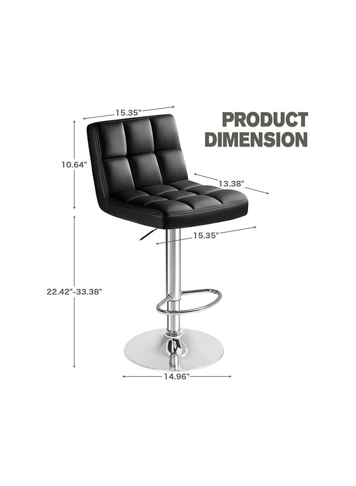 Ripple FURNITURE Galaxy Design Set Of 2 Adjustable Bar Stools Pu Leather Swivel Lift Kitchen Counter Pub Chair Black Color  - Image 2