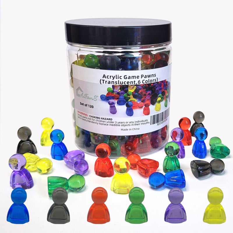 AiFanS 120 Pieces Game Pawns,Game Pieces for Board Games,Plastic Tokens Board Game Accessories with Portable Box(Translucent,6 Colors) - Image 1
