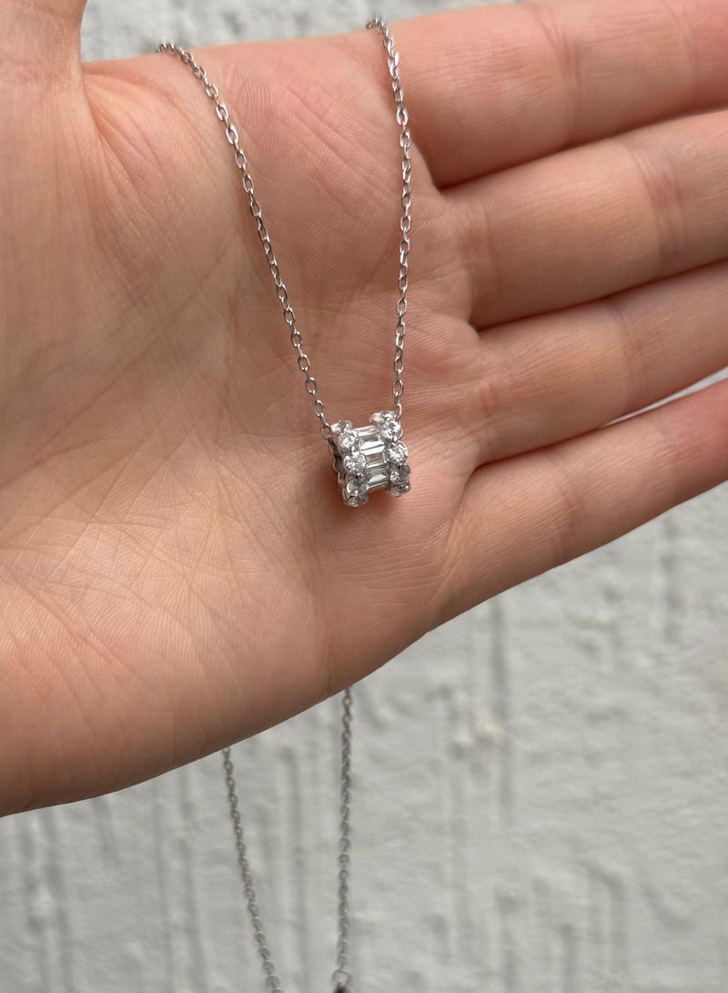 Al Kasr Jewelry Geometric Circle Necklace - Elegant Design - Sterling Silver 925 with Zircon Stones Plated Rhodium White Gold 18K  - Image 2