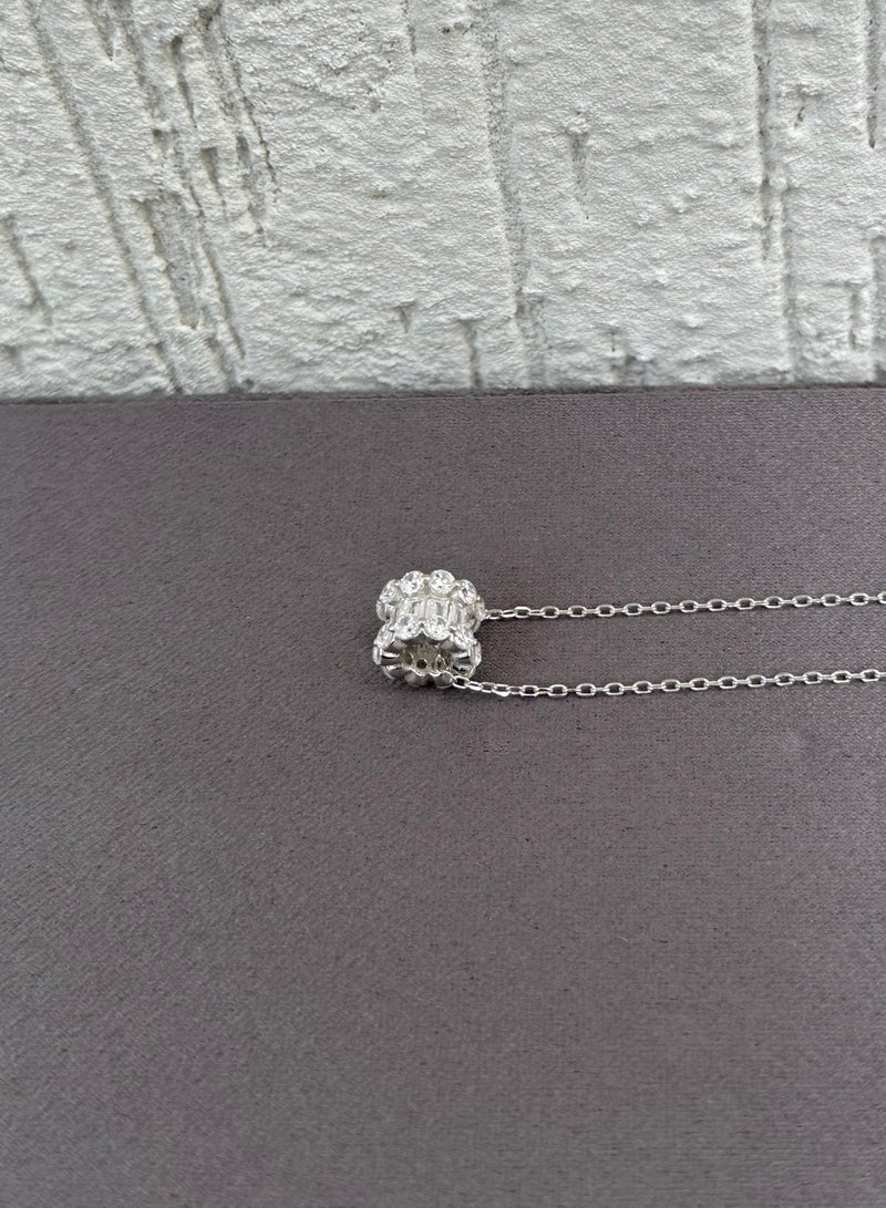 Al Kasr Jewelry Geometric Circle Necklace - Elegant Design - Sterling Silver 925 with Zircon Stones Plated Rhodium White Gold 18K  - Image 4