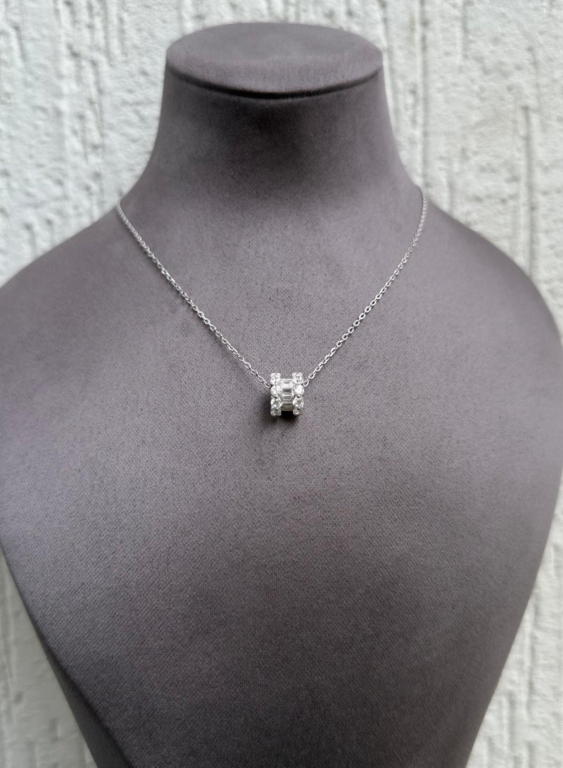 Al Kasr Jewelry Geometric Circle Necklace - Elegant Design - Sterling Silver 925 with Zircon Stones Plated Rhodium White Gold 18K  - Image 3