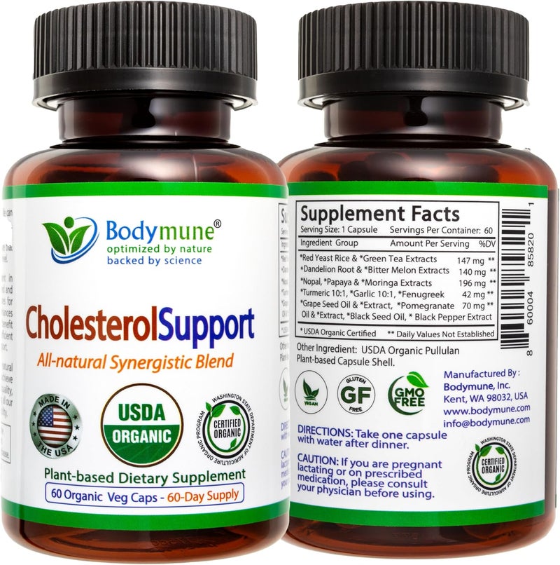 Bodymune CholesterolSupport Heart Health Blend  USDA Organic Supplement wExtracts of Green Tea Dandelion Bitter Melon Moringa  60Day Supply  Vegan NonGMO GlutenFree Made in USA - Image 1