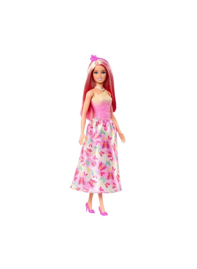 Barbie Pink & Blonde Hair Royal Doll with Butterfly-Print Skirt & Accessories - Image 1