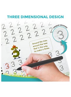 Y&D 4 Books with Pens Magic Copybook Reusable Handwriting Tracing Practice kit Preschool Calligraphy Set for Preschools Grooves Template Design and Aid  - Image 3