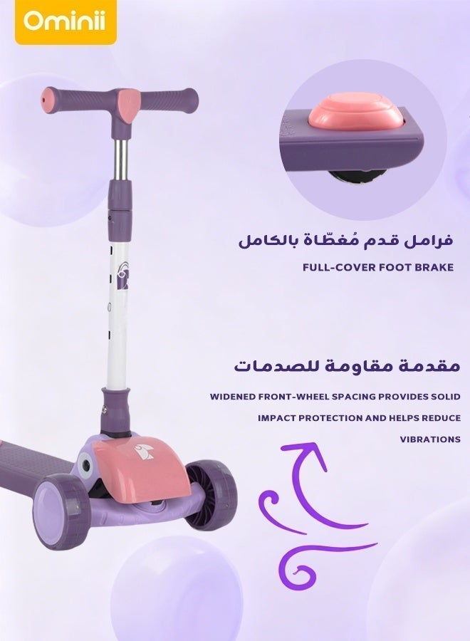 أوميني سكوتر أطفال ثلاثي العجلات قابل للطي مع عجلات LED مضيئة، مقبض قابل للتعديل، جاهز للاستخدام دون تركيب، هيكل ثابت ومتين للّعب الخارجي، مناسب للأطفال من عمر 3 إلى 14 سنة - Image 5