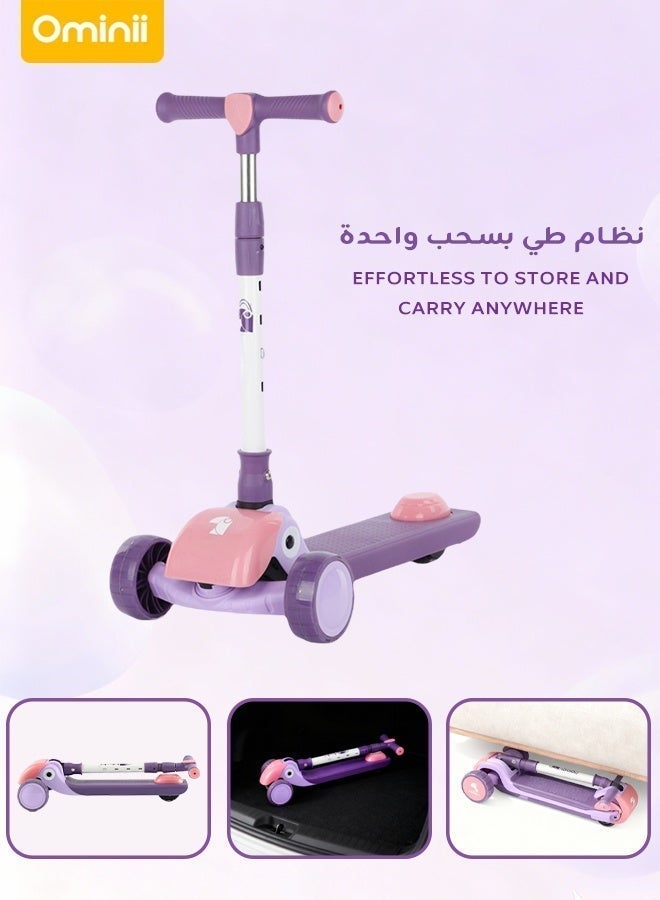 أوميني سكوتر أطفال ثلاثي العجلات قابل للطي مع عجلات LED مضيئة، مقبض قابل للتعديل، جاهز للاستخدام دون تركيب، هيكل ثابت ومتين للّعب الخارجي، مناسب للأطفال من عمر 3 إلى 14 سنة - Image 4