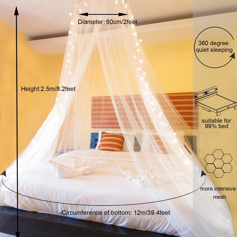 Obrecis Obrecis Bed Canopy with LED Star Lights, Princess Canopy Bed Curtain with 18 Colors Changing String Lights Remote Timer for Girls Bedroom, Pink Red Blue White Dome Canopy for Twin to King Size Bed  - Image 4