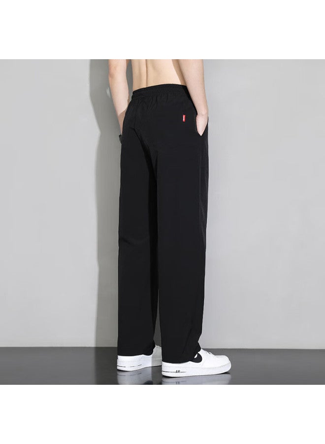 Foss Phil Men's American High Street Casual Wide Leg Loose Fit Sports Straight Ice Silk Pants Spring Summer Long Pants 220 Black 4XL - Image 4