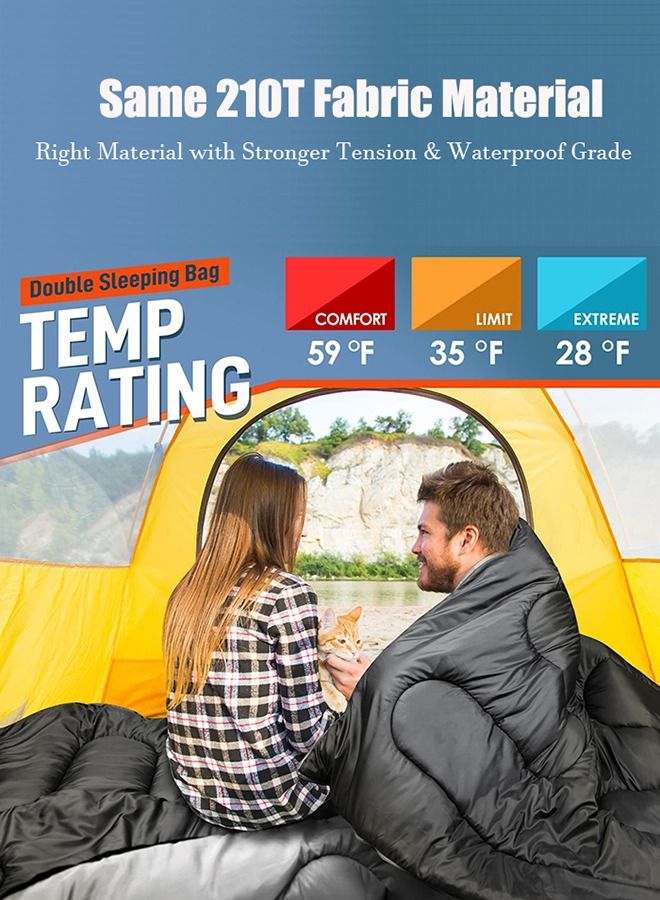 Generic Double Sleeping Bag Lightweight Waterproof for Adult and Kids Queen Size Two Person Camping Sleeping Bag with Compression Bag Sleeping Pillow Backpacking for Cold Weather Outdoor Camping Hiking and Travel（Black） - Image 3