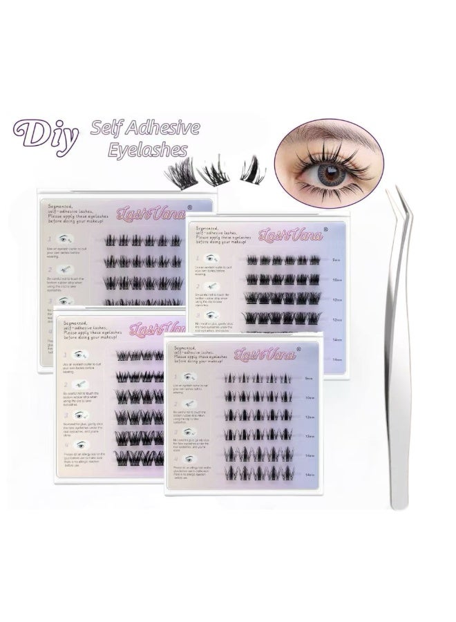 لاشفانا 4 مجموعات من الرموش اللاصقة مع ملاقط، 192 قطعة من الرموش الصناعية، 9-14 مم من الرموش الفردية المختلطة، لا تحتاج إلى غراء، شريط لاصق غير مرئي من شريحتين - تدوم لفترة أطول، لا تترك بقايا لزجة على الرموش الملصقة، سهلة الاستخدام في المنزل. - Image 1