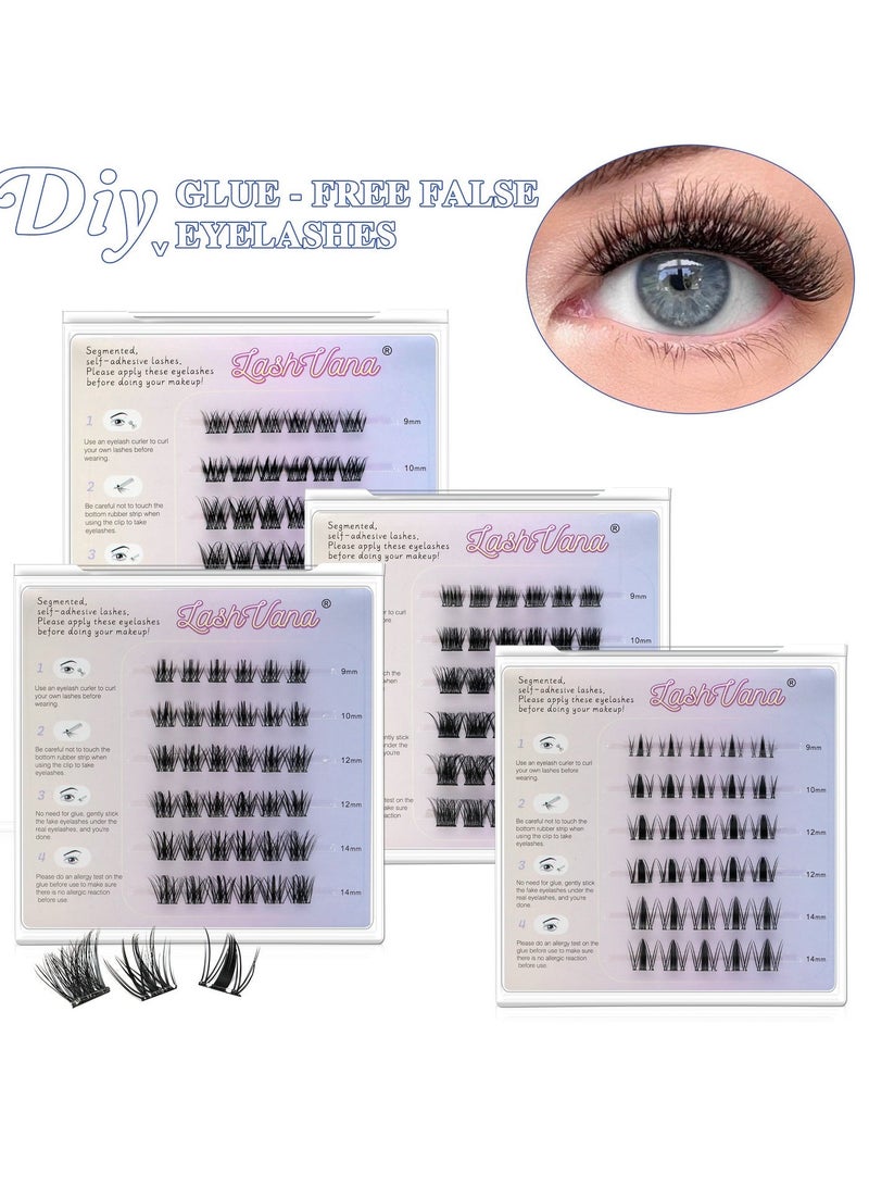 lashvana 4 Sets Of Self Adhesive Eyelashes With Tweezers, 192pcs False Eyelashes,9-14mm Mixed Individual Lashes Cluster, No Glue Needed, Invisible 2-Strip Tape - Longer Lasting, No Sticky Residue Per Glued Eyelashes,Easy To Apply At Home. - Image 2