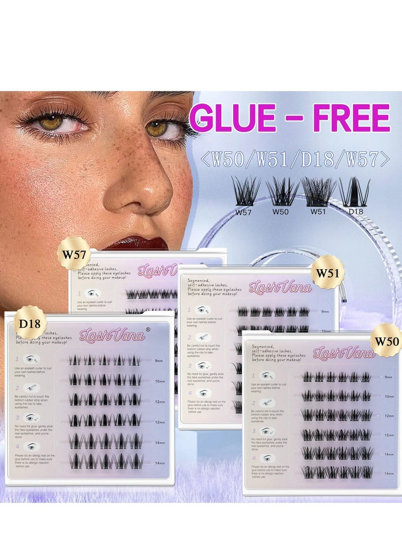 lashvana 4 Sets Of Self Adhesive Eyelashes With Tweezers, 192pcs False Eyelashes,9-14mm Mixed Individual Lashes Cluster, No Glue Needed, Invisible 2-Strip Tape - Longer Lasting, No Sticky Residue Per Glued Eyelashes,Easy To Apply At Home. - Image 3