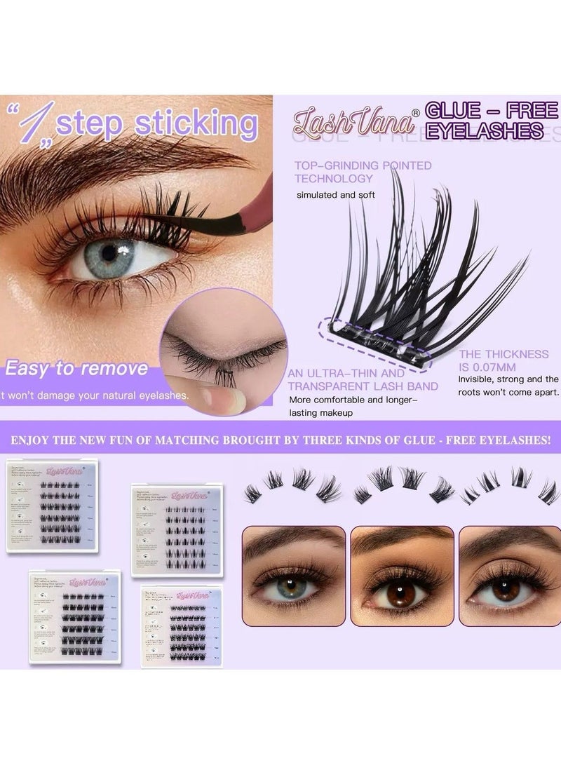lashvana 4 Sets Of Self Adhesive Eyelashes With Tweezers, 192pcs False Eyelashes,9-14mm Mixed Individual Lashes Cluster, No Glue Needed, Invisible 2-Strip Tape - Longer Lasting, No Sticky Residue Per Glued Eyelashes,Easy To Apply At Home. - Image 5