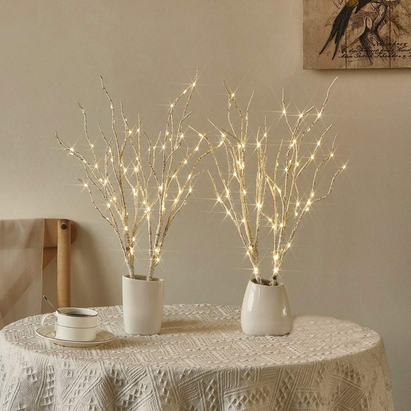 Fudios Fudios Lighted Birch Branches 18IN 70 Warm White LED with Timer Twig Lights Battery Operated for Christmas Wedding Party Decoration2 Set 