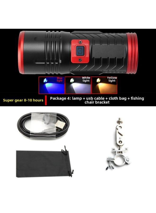 Generic Three Light Source Fishing Lamp Battery Removable USB Charging Treasure LED High Power Bright Night Fishing Lamp Mini Outdoor-Color:Package 4: Lamp + Line + Bag + Fishing Chair Bracket  - Image 1