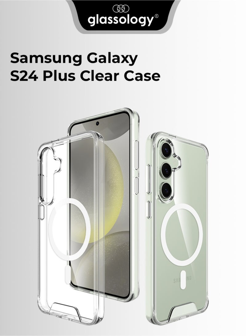 glassology حافظة شفافة من سامسونج جالكسي S24+ مع واقي شاشة MagSafe – مقاومة للصدمات، متوافقة مع الشحن اللاسلكي، زجاج مقسى 9H، تصميم نحيف، حزمة شاملة - Image 2