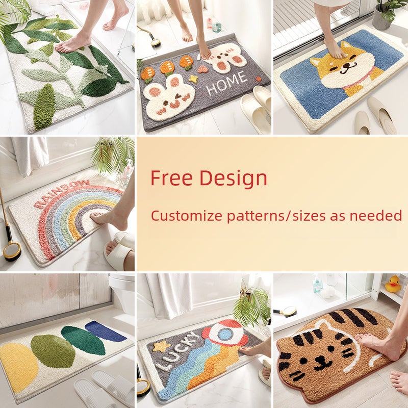 Dajiang Ins Style Home Bathroom Floor Mat Strong Absorbent Anti-slip Mat Quick-drying Flocking Foot Mat for Toilet Door(forest department, 40*60cm) - Image 4