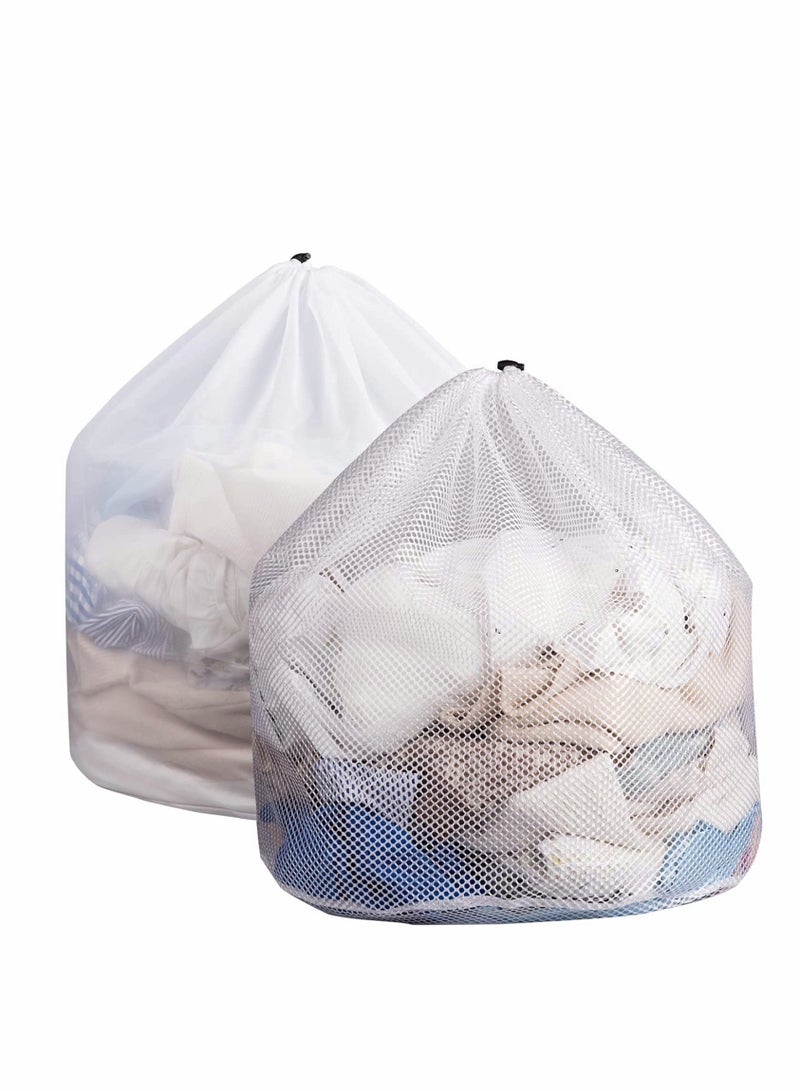 Set of 2 Large Laundry Bags,  31" x 24" Mesh Laundry Bags with Drawstring, Durable Wash Bag for Delicates, Garment Laundry Mesh Bag for Family, College Dorm, Apartment (Coarse Net + Fine Mesh) - Image 1