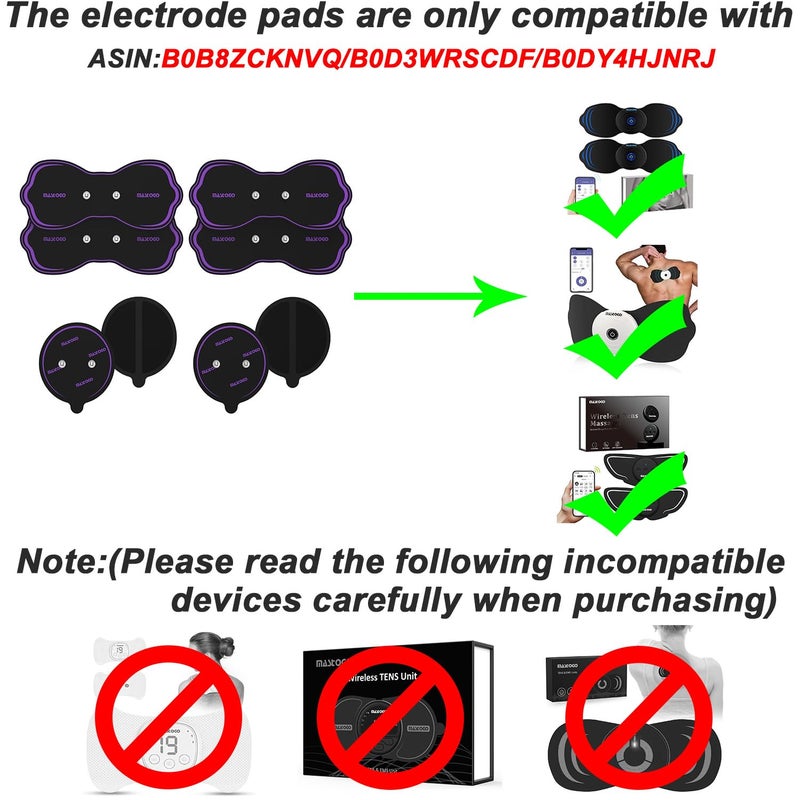 MASTOGO Wireless TENS Unit Electrode Pads Combo Set â€“ 8-Pack Multi-Size Replacement Pads for Wireless TENS Units, Reusable with 3.5mm Snap Connectors (Please Check Electrode Pad Sizes Before Purchase) - Image 4