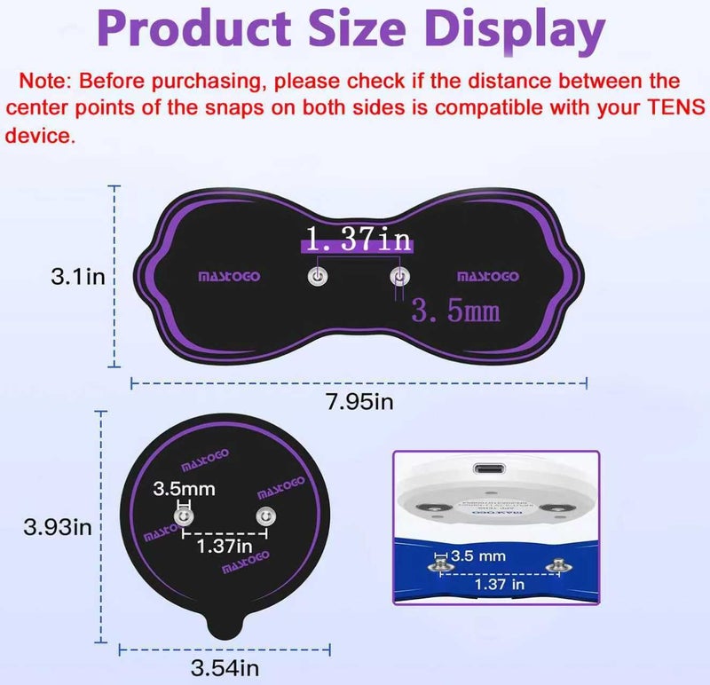 MASTOGO Wireless TENS Unit Electrode Pads Combo Set â€“ 8-Pack Multi-Size Replacement Pads for Wireless TENS Units, Reusable with 3.5mm Snap Connectors (Please Check Electrode Pad Sizes Before Purchase) - Image 3