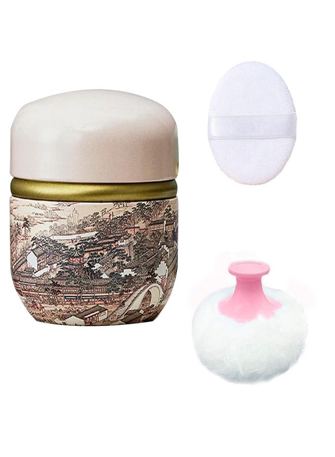 Qopoto Body Powder Puff and Container for Dusting Powder, Women Powder Puff and Powder Case for Bath and Travel (Ancient City) - Image 1