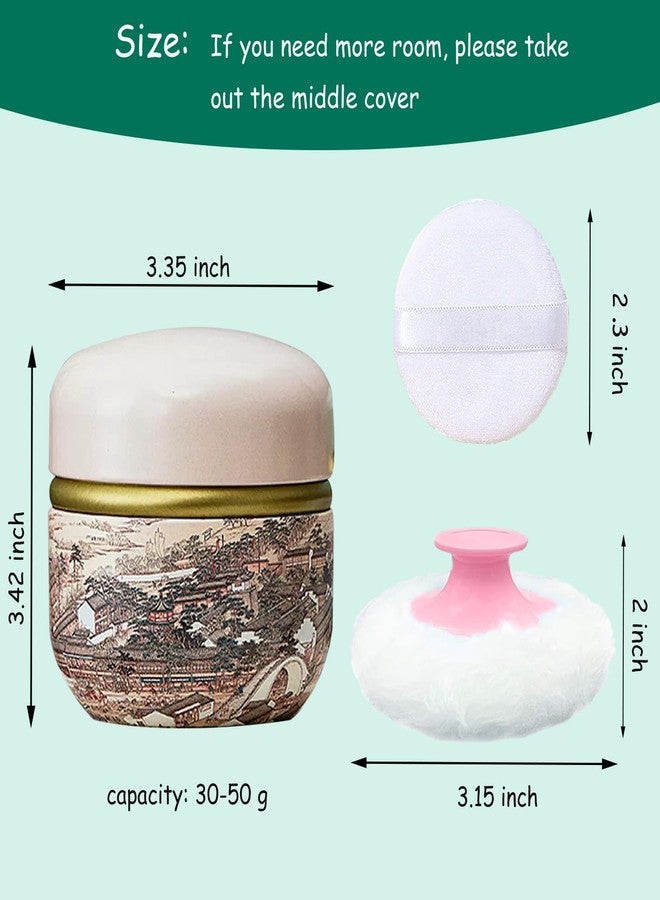Qopoto Body Powder Puff and Container for Dusting Powder, Women Powder Puff and Powder Case for Bath and Travel (Ancient City) - Image 2