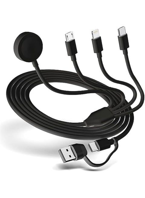 4 In 2 Multi Charging Cable For Watch Charger Usb A Usb C Input Travel Charger With Lightning Type C Micro Magnetic Compatible With Iphone 15 14 13 Iwatch 1 9 Galaxy S23 S22 1.2M Black
