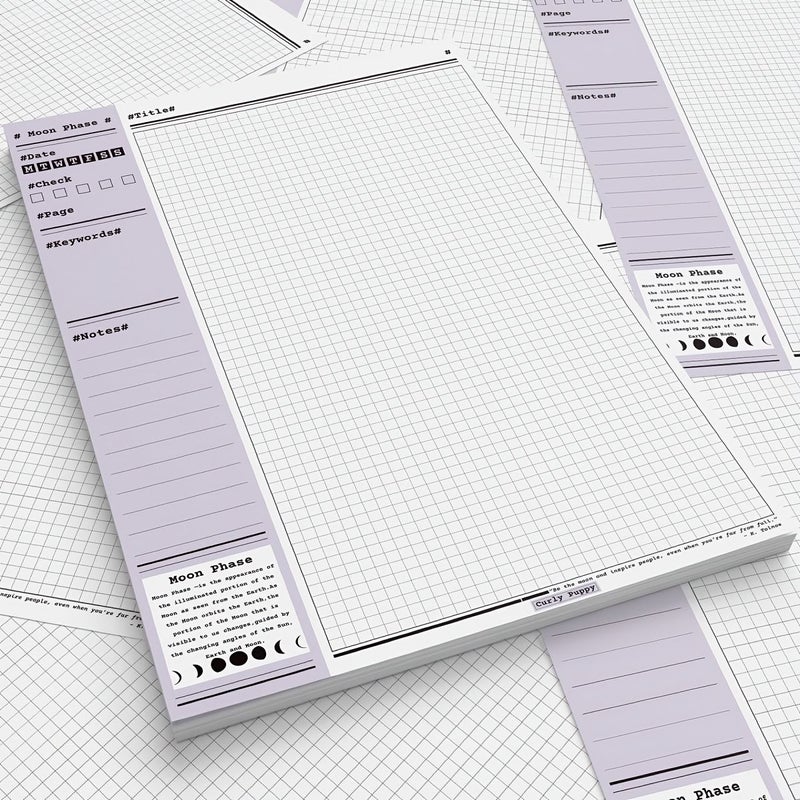 B5 Moonphase Notepad Set 2 Books Total 60 Sheets Horizontal Line And Grid Design Tear Off Pages Suitable For Office Workers Students Professionals Note Taking Recording With Free Pen Included - Image 1