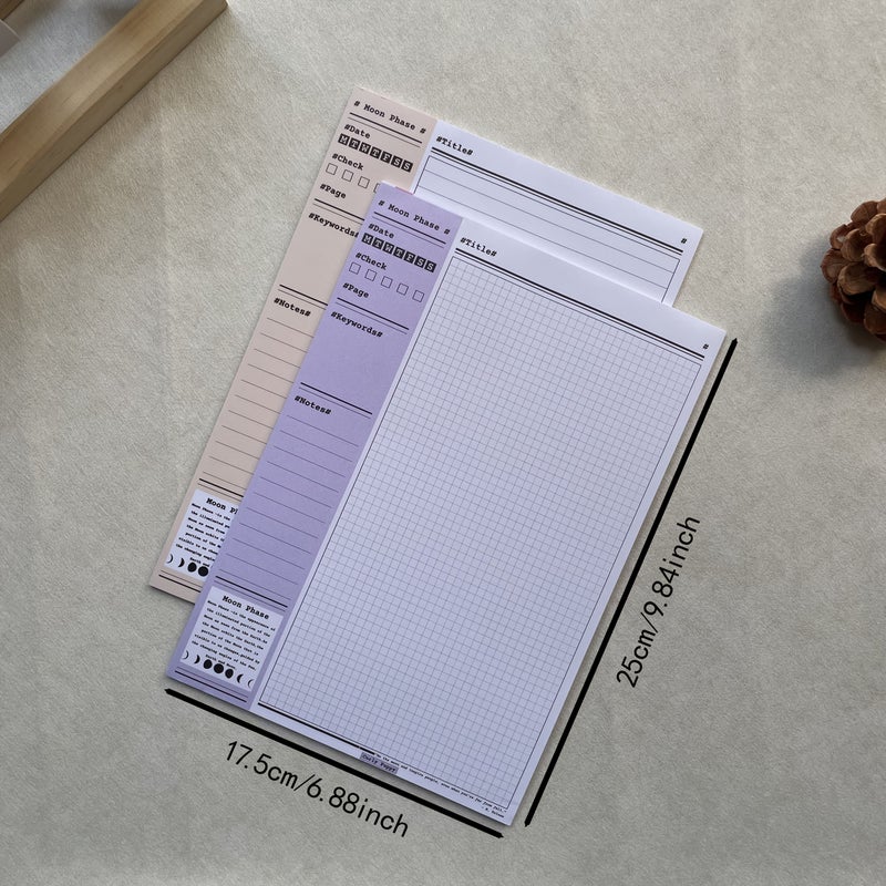 B5 Moonphase Notepad Set 2 Books Total 60 Sheets Horizontal Line And Grid Design Tear Off Pages Suitable For Office Workers Students Professionals Note Taking Recording With Free Pen Included - Image 2