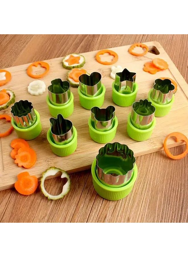 Green 9 Piece Stainless Steel Fruit Vegetable Cutter Set With Animal Cookie Molds - Image 1