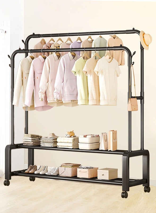 0TO1 TECH Heavy-Duty Metal Clothes Rack with Wheels | 100kg Capacity | 3-Tier Storage for Clothes, Shoes & Accessories | 150x160x25cm | Black - Image 1