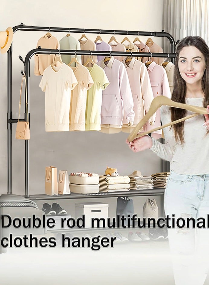 0TO1 TECH Heavy-Duty Metal Clothes Rack with Wheels | 100kg Capacity | 3-Tier Storage for Clothes, Shoes & Accessories | 150x160x25cm | Black - Image 2