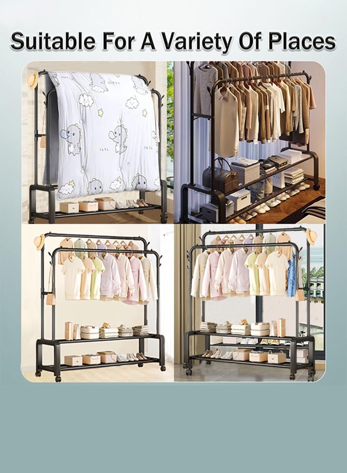 0TO1 TECH Heavy-Duty Metal Clothes Rack with Wheels | 100kg Capacity | 3-Tier Storage for Clothes, Shoes & Accessories | 150x160x25cm | Black - Image 4