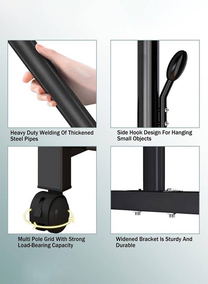 0TO1 TECH Heavy-Duty Metal Clothes Rack with Wheels | 100kg Capacity | 3-Tier Storage for Clothes, Shoes & Accessories | 150x160x25cm | Black - Image 5