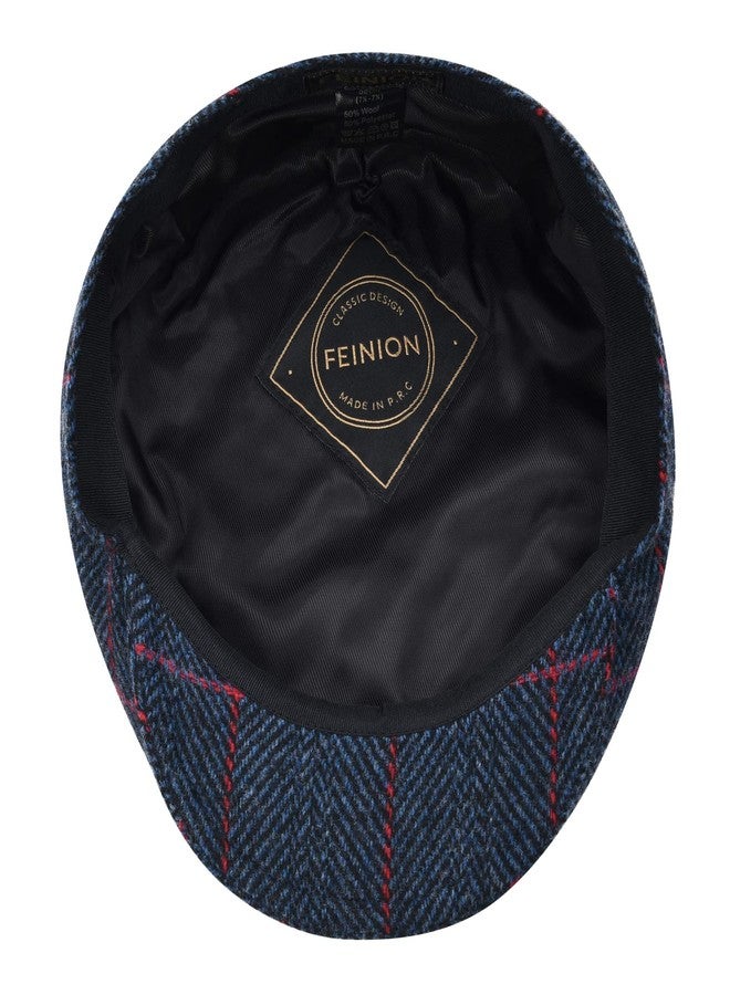 FEINION Men's Wool Tweed Newsboy Ivy Cap Gatsby Golf Flat Hat, Plaid Navy, 7 1/4 - Image 5