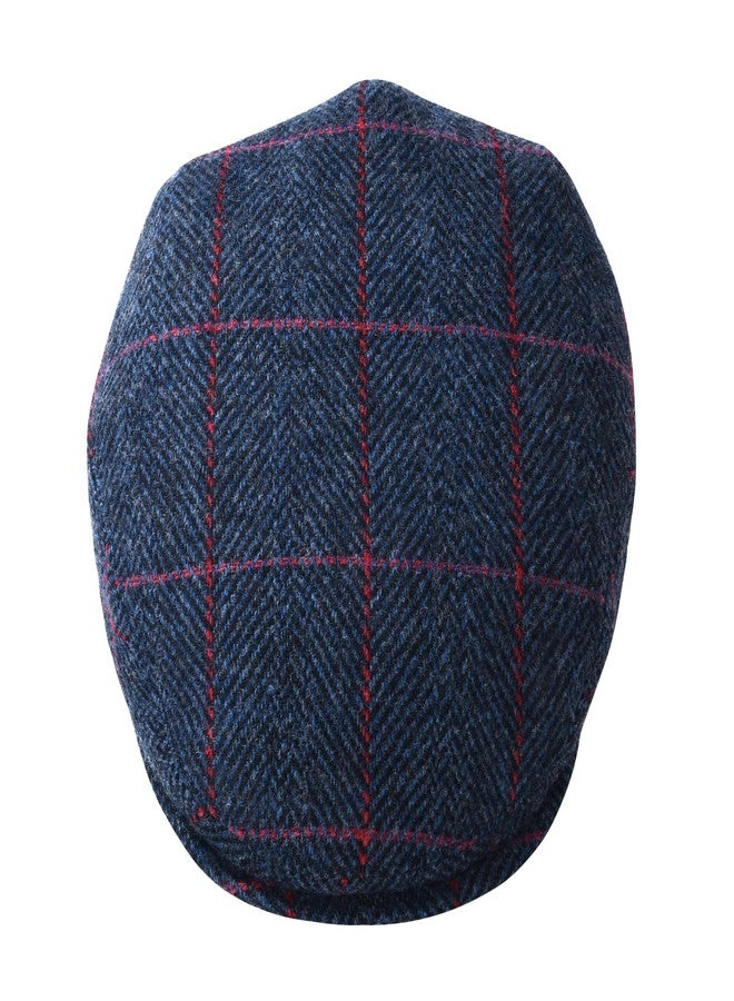 FEINION Men's Wool Tweed Newsboy Ivy Cap Gatsby Golf Flat Hat, Plaid Navy, 7 1/4 - Image 4