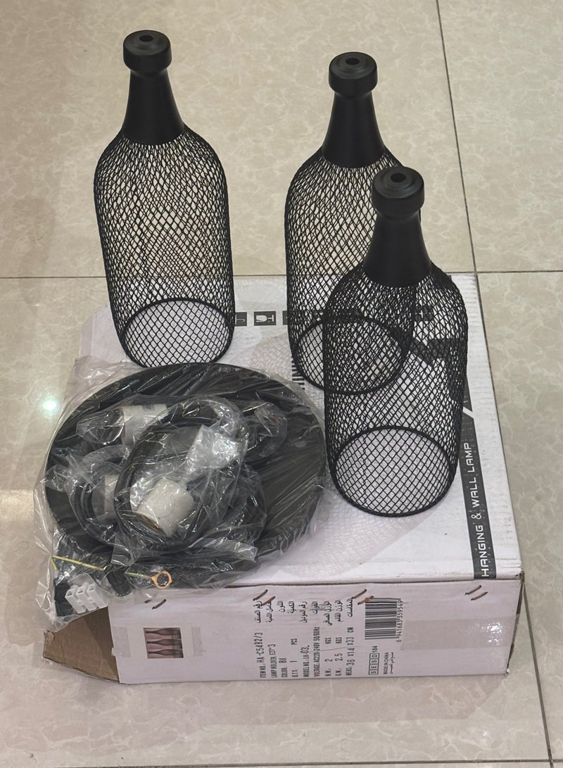 Black cage metal light fixture - E27 base - 3 bulbs - Image 4